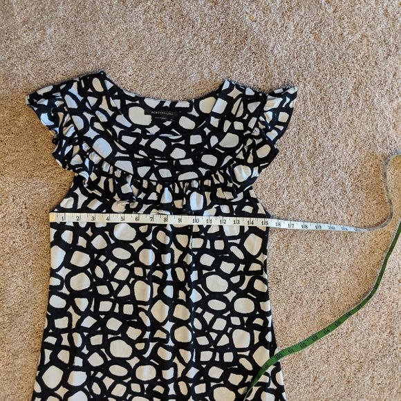 ✨ BCBGMaxazria black & cream print flounce dress Small - Picture 9 of 11